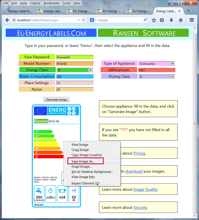 Download images of energy labels