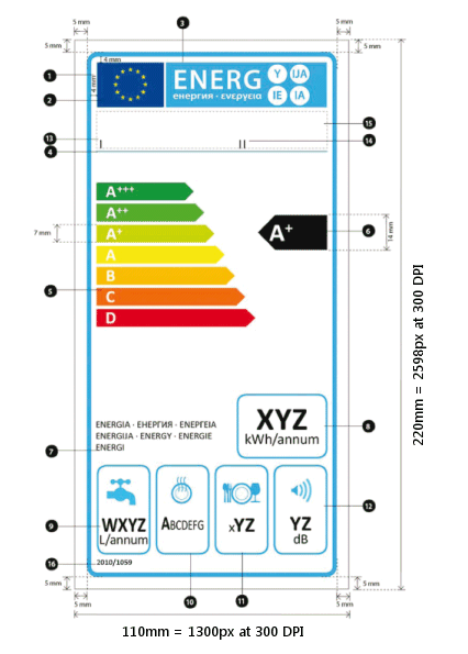 EU dishwasher label at 300 DPI